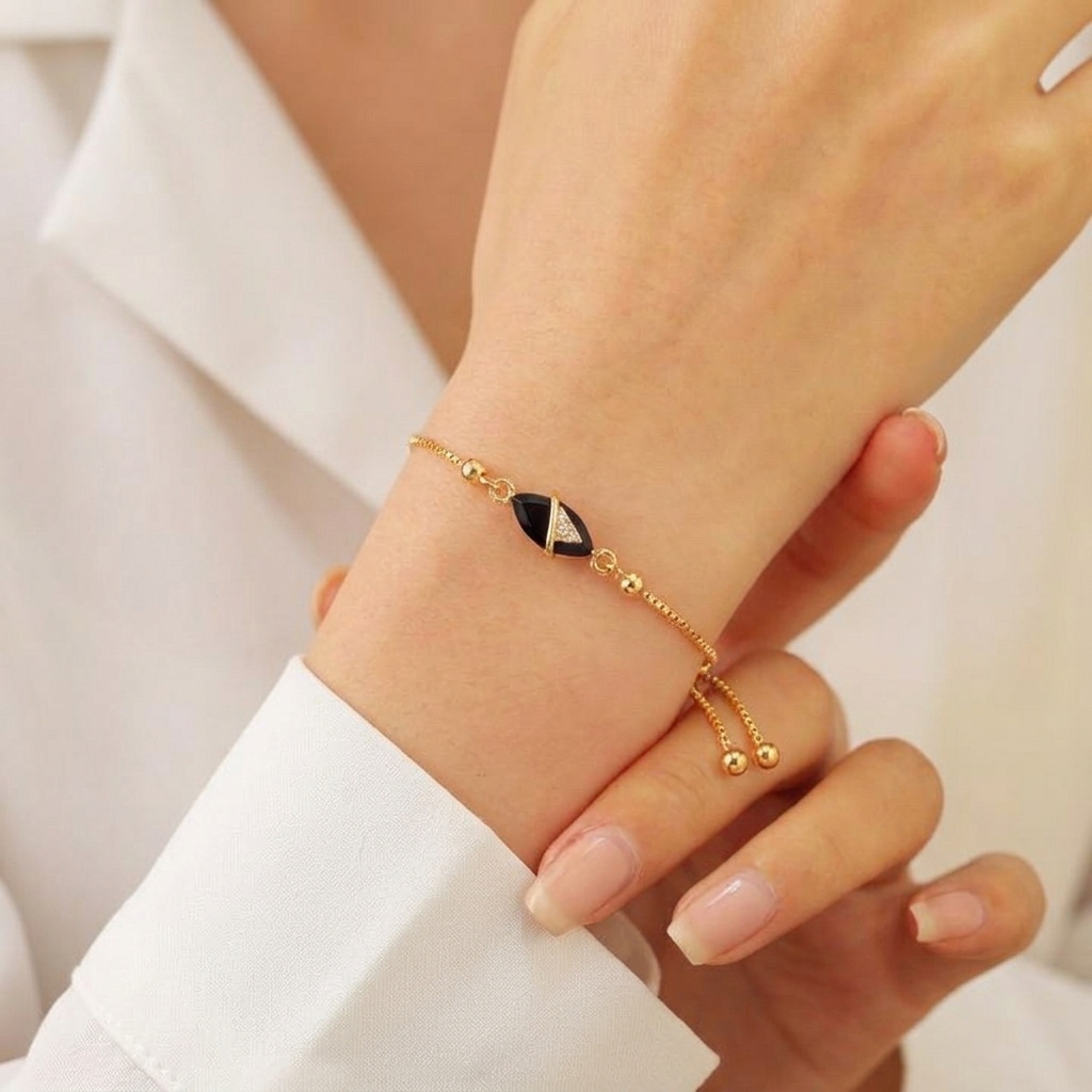 Midnight Marquise Embrace Bracelet - minimal everyday bracelet, anti tarnish gold bracelet - View 3