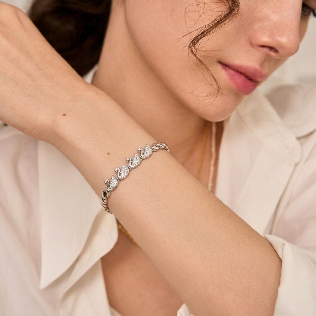 Swan Charm Bracelet - minimal everyday bracelet, anti tarnish gold bracelet - View 3