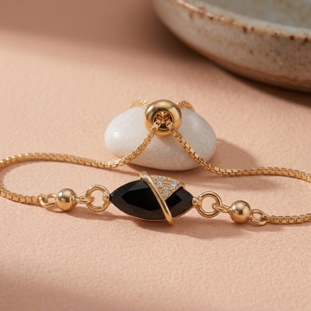 Midnight Marquise Embrace Bracelet - minimal everyday bracelet, anti tarnish gold bracelet - View 4