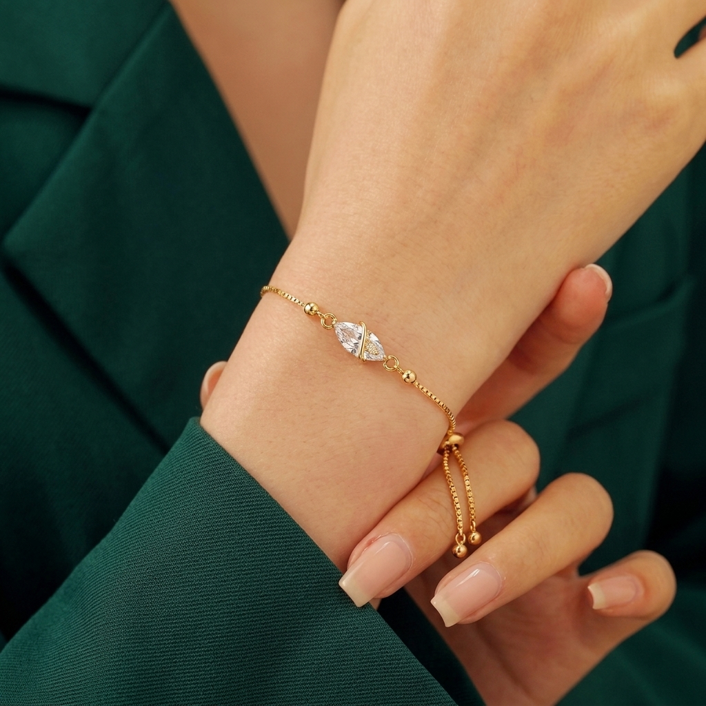 Marquise embrace bracelet  - minimal everyday bracelet, anti tarnish gold bracelet - View 5