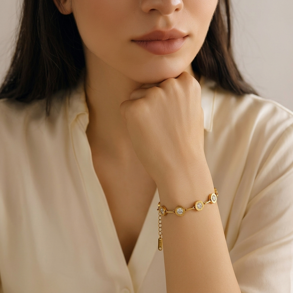 Milestone Crystal Bracelet  - minimal everyday bracelet, anti tarnish gold bracelet - View 6