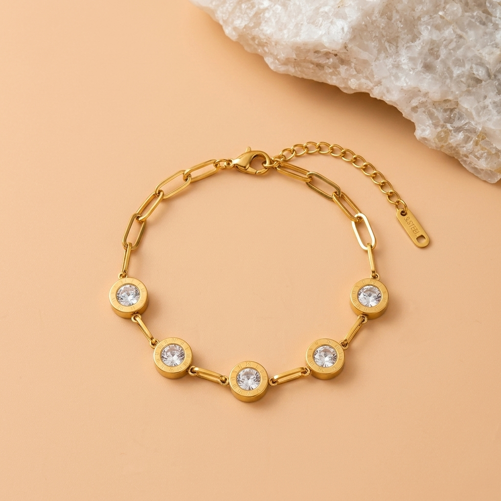 Milestone Crystal Bracelet  - minimal everyday bracelet, anti tarnish gold bracelet - View 7