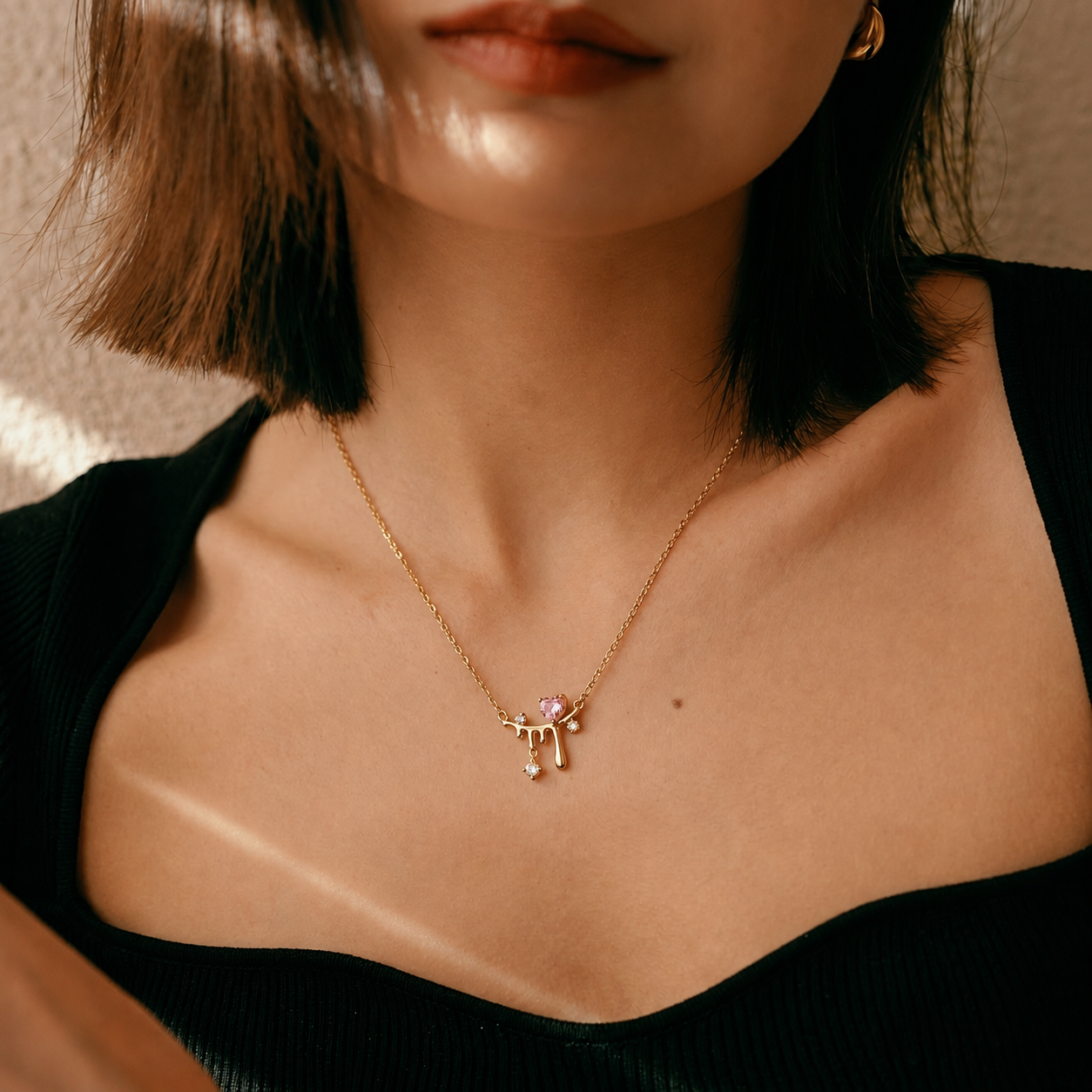 Golden Drip Heart Pendant - minimal everyday necklace, anti tarnish gold necklace - View 2