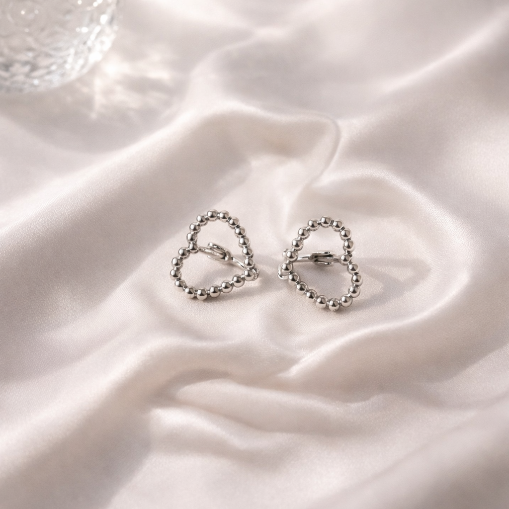 Beaded Heart Stud Earrings